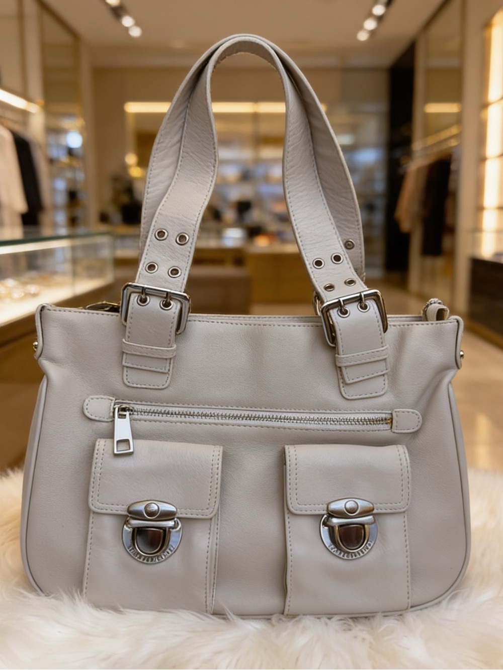 Marc Jacobs Stella Leather Shoulder Tote with Front Pockets